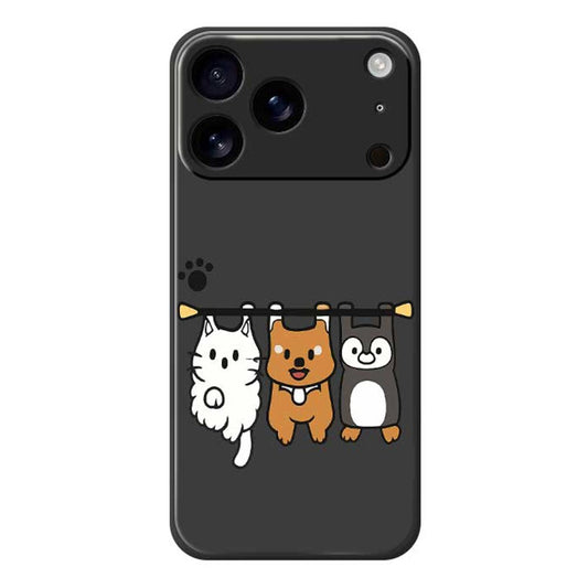 For iPhone 17 Pro Max Case Three Animal Dolls Pattern Printing Straight Edge TPU Phone Back Cover - Black