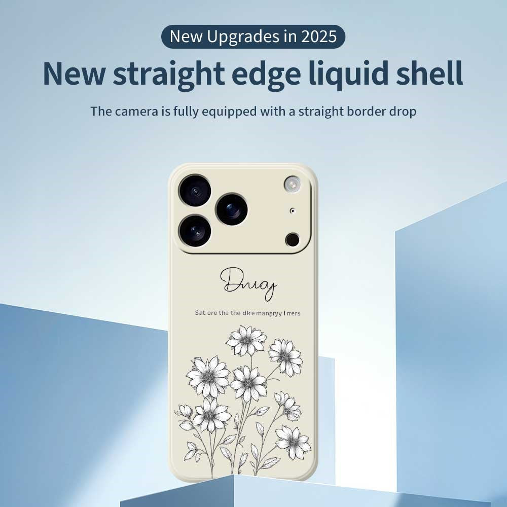 For iPhone 17 Pro Max Case Sketch Flowers Pattern Printing Straight Edge TPU Phone Back Cover - Beige