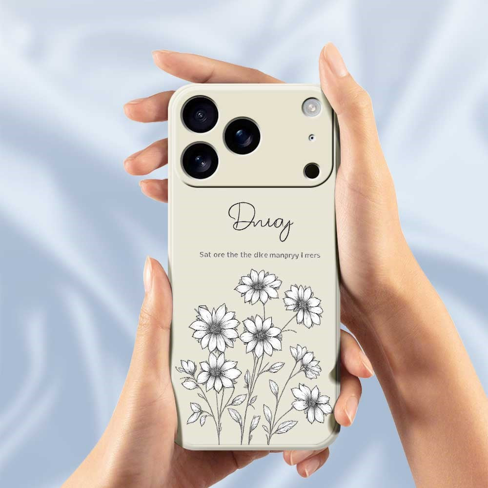 For iPhone 17 Pro Max Case Sketch Flowers Pattern Printing Straight Edge TPU Phone Back Cover - Beige