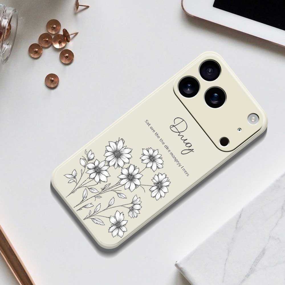 For iPhone 17 Pro Max Case Sketch Flowers Pattern Printing Straight Edge TPU Phone Back Cover - Beige