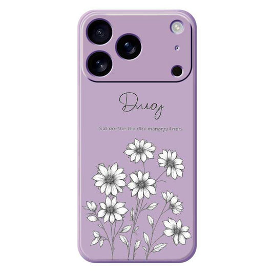 For iPhone 17 Pro Max Case Sketch Flowers Pattern Printing Straight Edge TPU Phone Back Cover - Purple