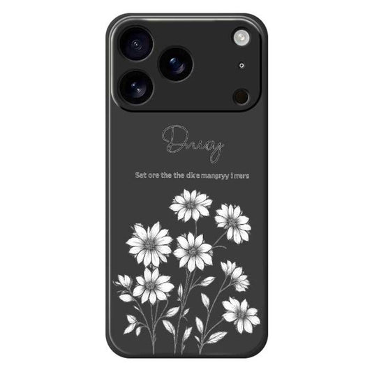 For iPhone 17 Pro Max Case Sketch Flowers Pattern Printing Straight Edge TPU Phone Back Cover - Black