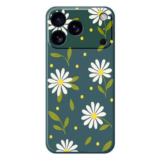 For iPhone 17 Pro Max Case White Flowers Green Leaves Pattern Printing Straight Edge TPU Phone Back Cover - Green