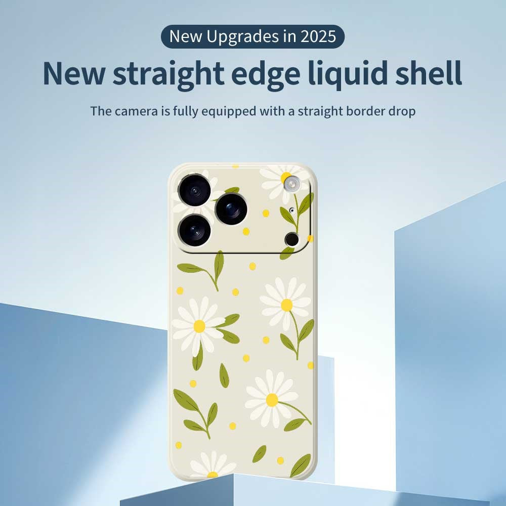 For iPhone 17 Pro Max Case White Flowers Green Leaves Pattern Printing Straight Edge TPU Phone Back Cover - Purple
