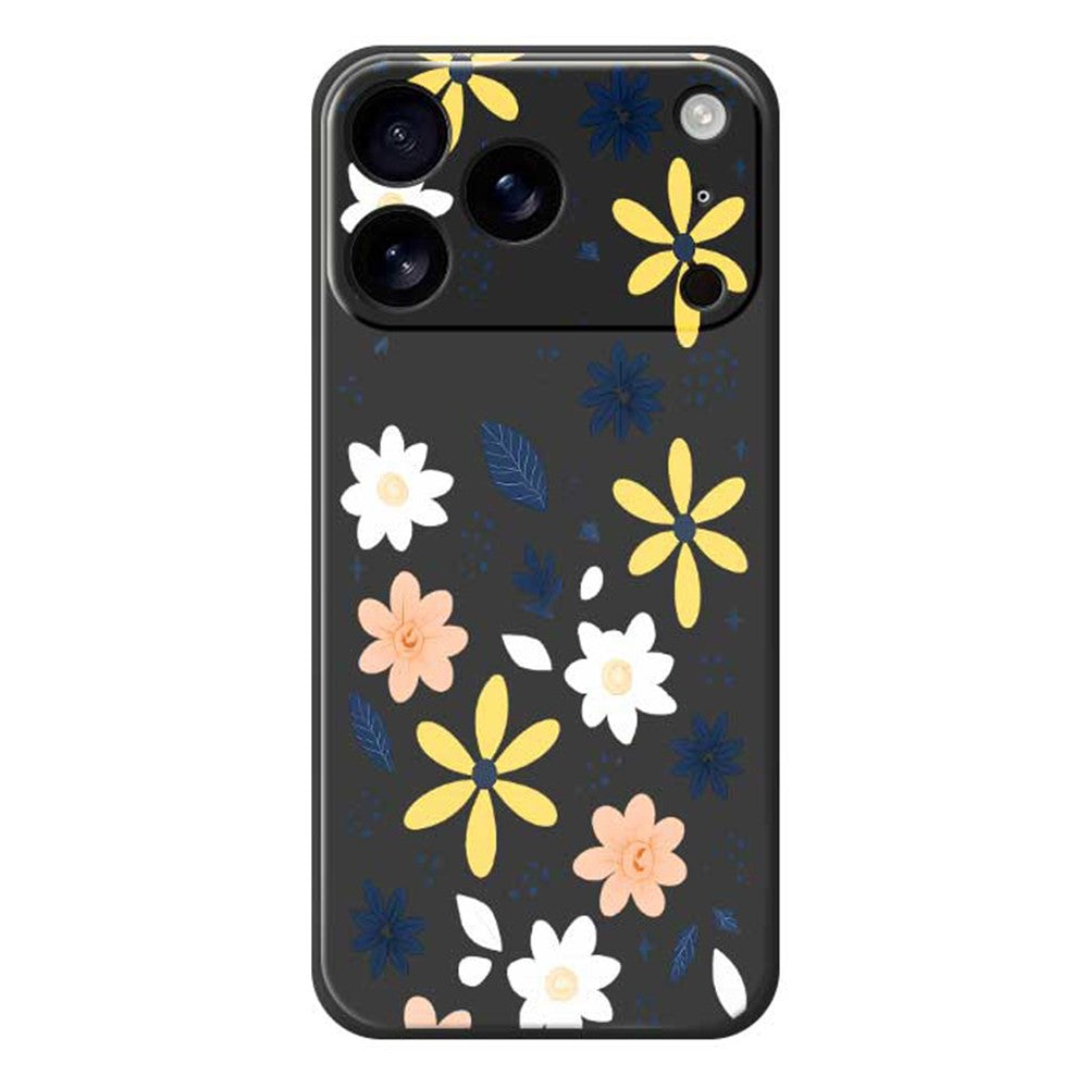 For iPhone 17 Pro Max Case Colorful Floral Blue Leaves Pattern Printing Straight Edge TPU Phone Back Cover - Black