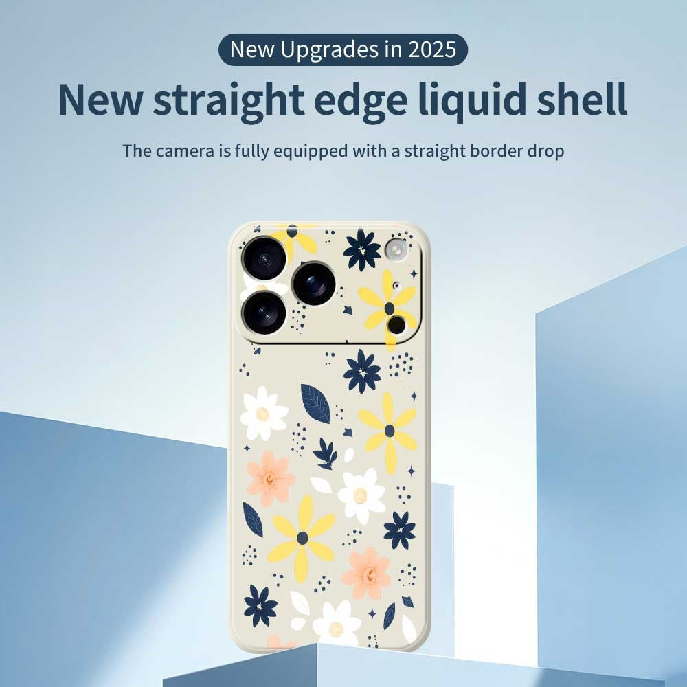 For iPhone 17 Pro Max Case Colorful Floral Blue Leaves Pattern Printing Straight Edge TPU Phone Back Cover - Black