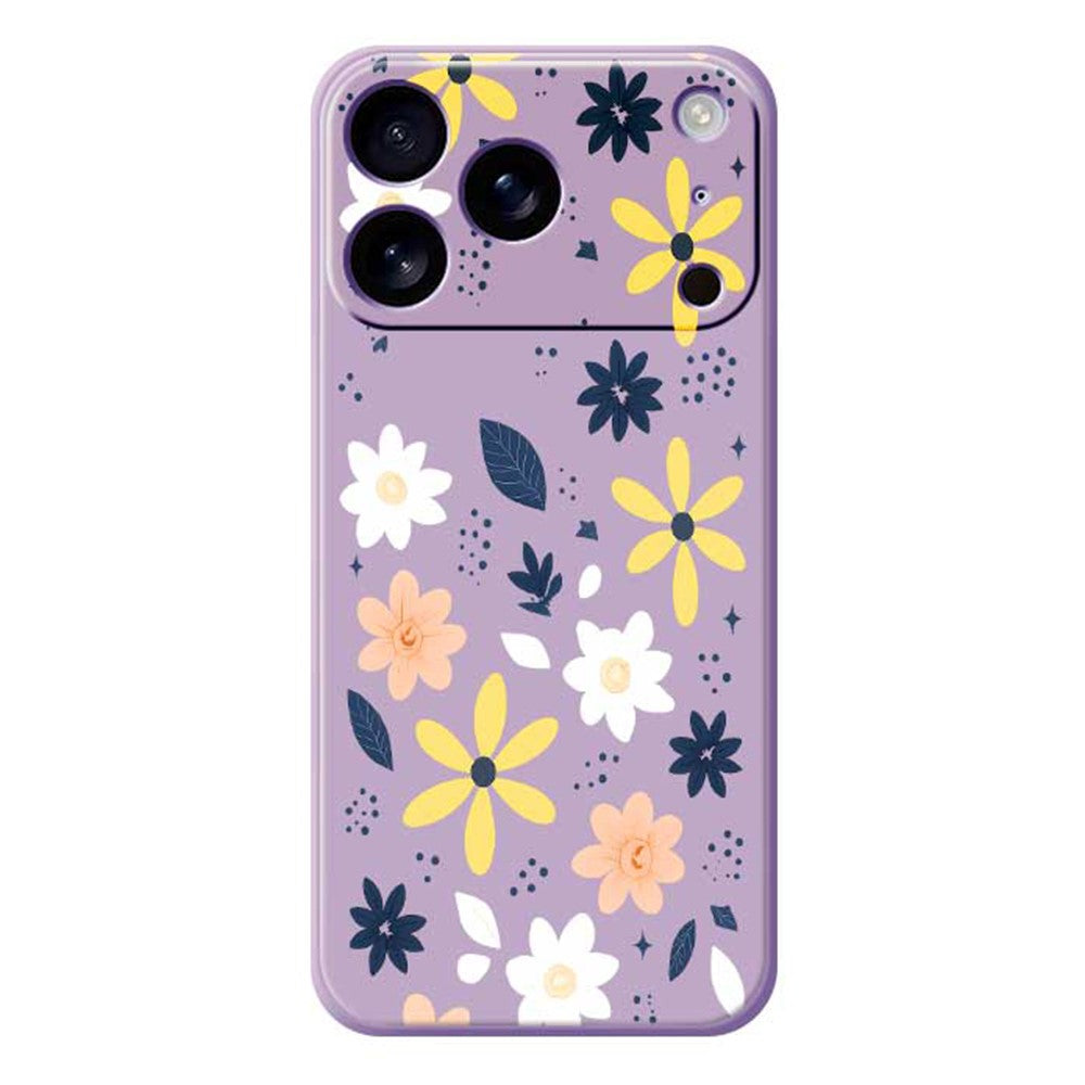 For iPhone 17 Pro Max Case Colorful Floral Blue Leaves Pattern Printing Straight Edge TPU Phone Back Cover - Purple