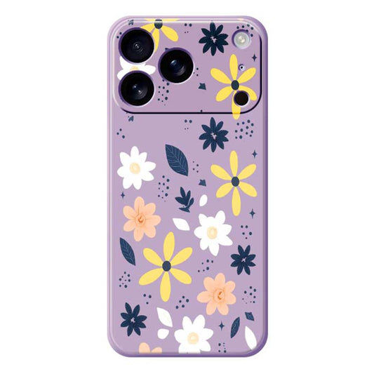 For iPhone 17 Pro Max Case Colorful Floral Blue Leaves Pattern Printing Straight Edge TPU Phone Back Cover - Purple