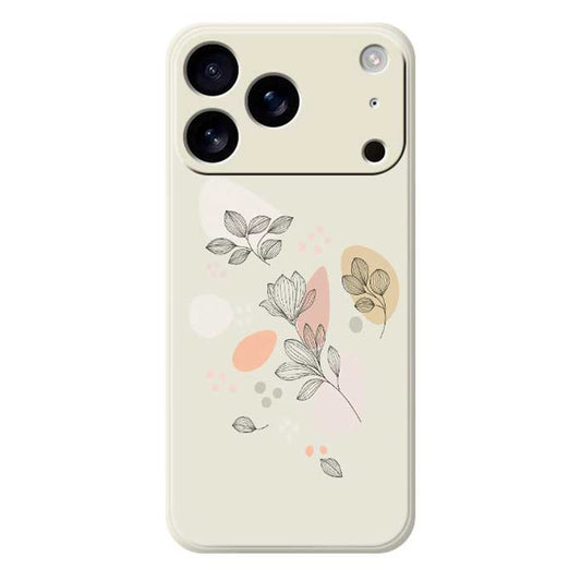 For iPhone 17 Pro Max Case Sketch Leaves Pattern Printing Straight Edge TPU Phone Back Cover - Beige