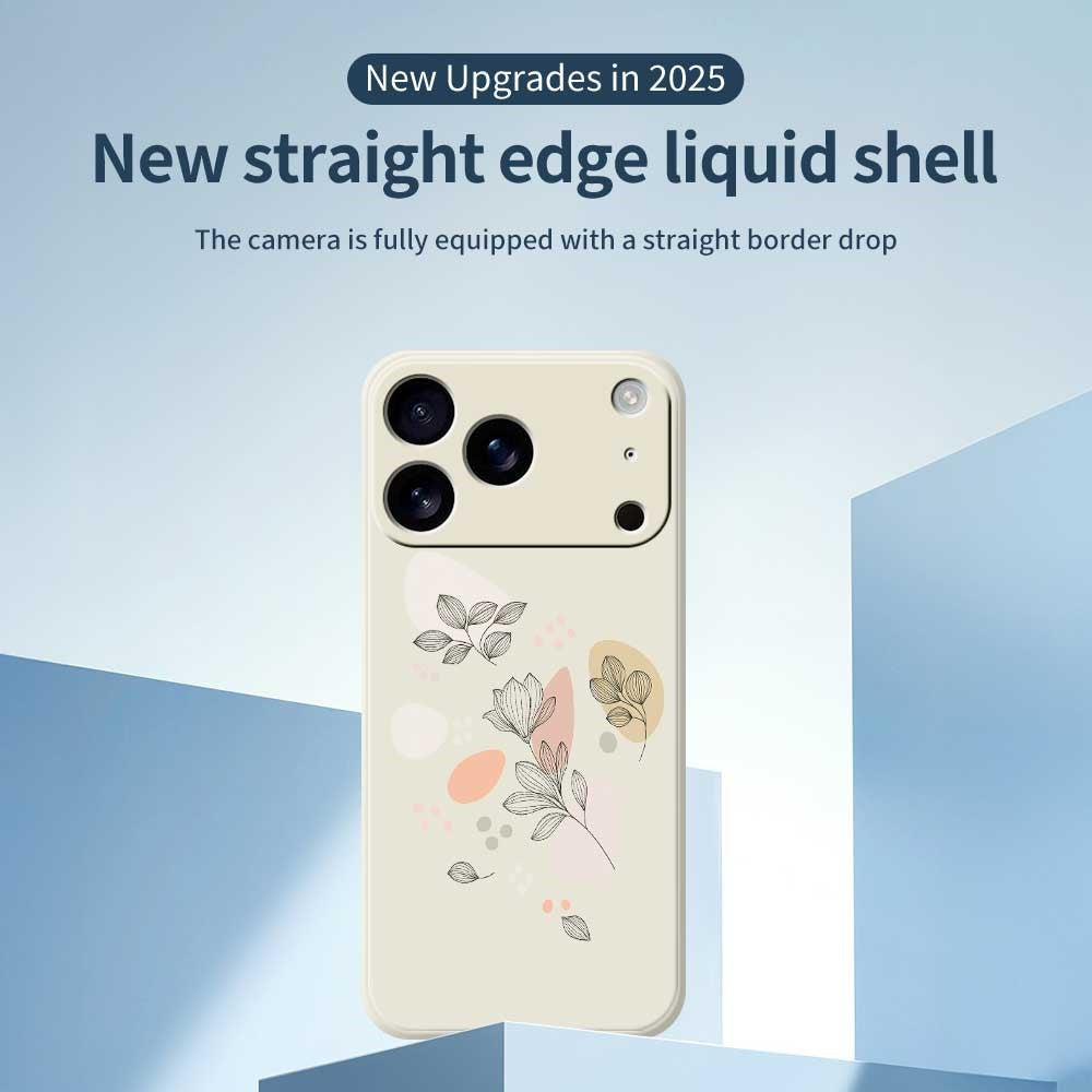For iPhone 17 Pro Max Case Sketch Leaves Pattern Printing Straight Edge TPU Phone Back Cover - Beige