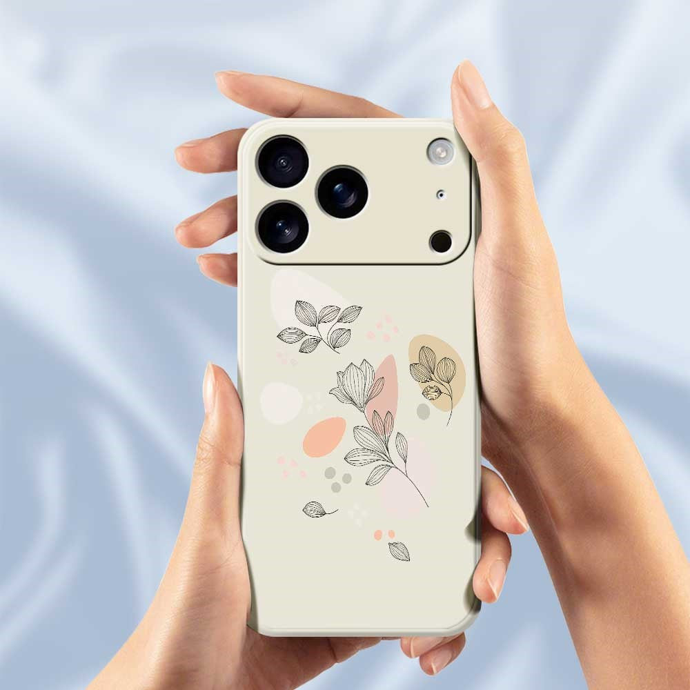For iPhone 17 Pro Max Case Sketch Leaves Pattern Printing Straight Edge TPU Phone Back Cover - Beige