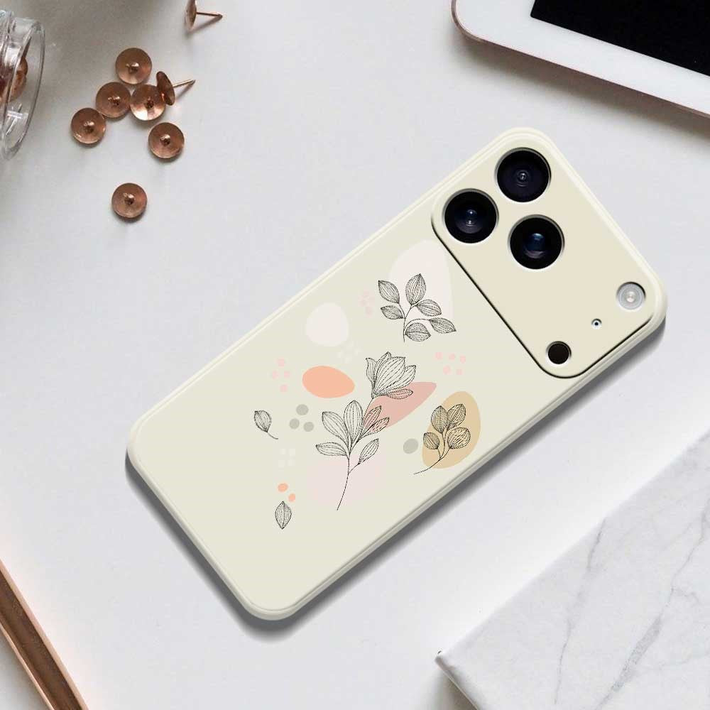 For iPhone 17 Pro Max Case Sketch Leaves Pattern Printing Straight Edge TPU Phone Back Cover - Beige