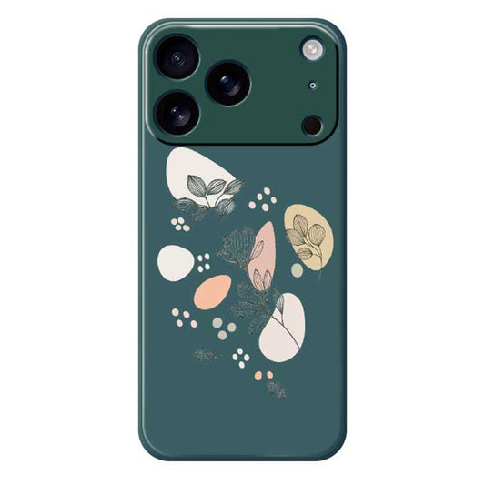 For iPhone 17 Pro Max Case Sketch Leaves Pattern Printing Straight Edge TPU Phone Back Cover - Green