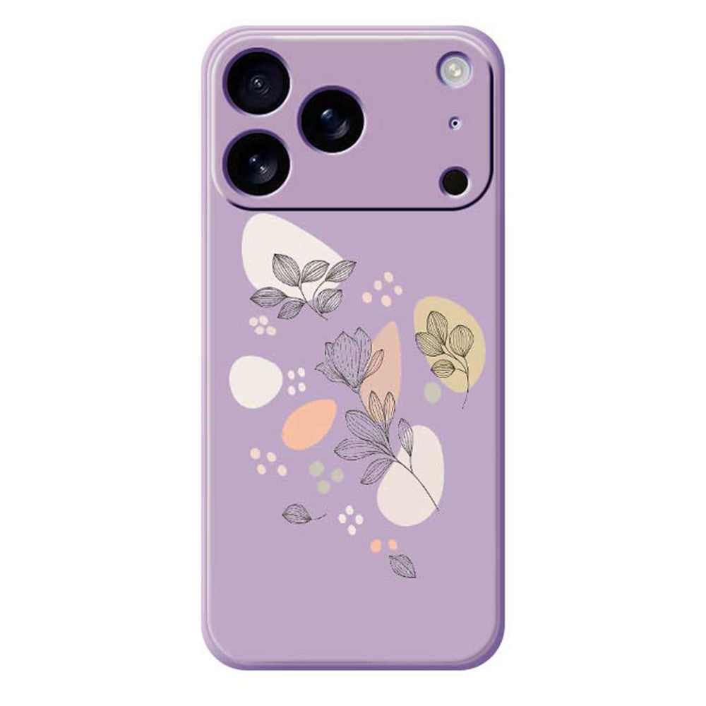 For iPhone 17 Pro Max Case Sketch Leaves Pattern Printing Straight Edge TPU Phone Back Cover - Purple