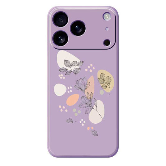 For iPhone 17 Pro Max Case Sketch Leaves Pattern Printing Straight Edge TPU Phone Back Cover - Purple