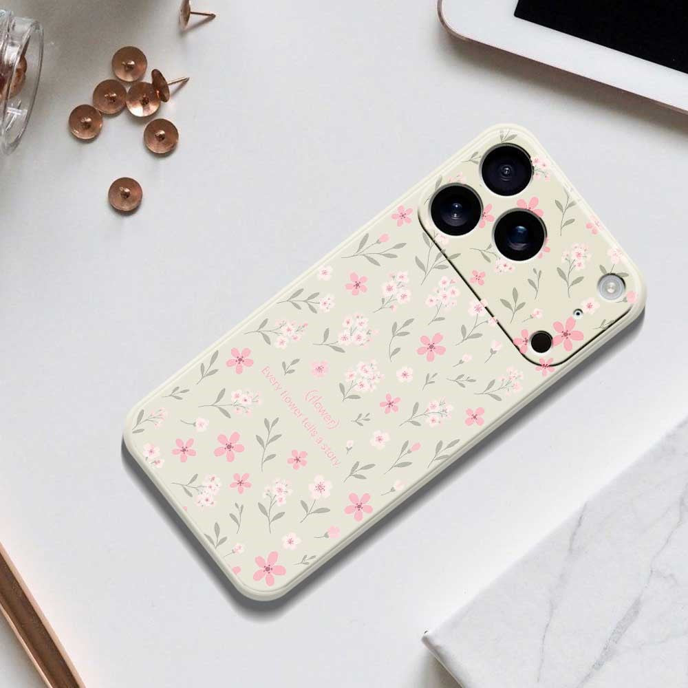 For iPhone 17 Pro Max Case Small Flower Pattern Printing Straight Edge TPU Phone Back Cover - Beige