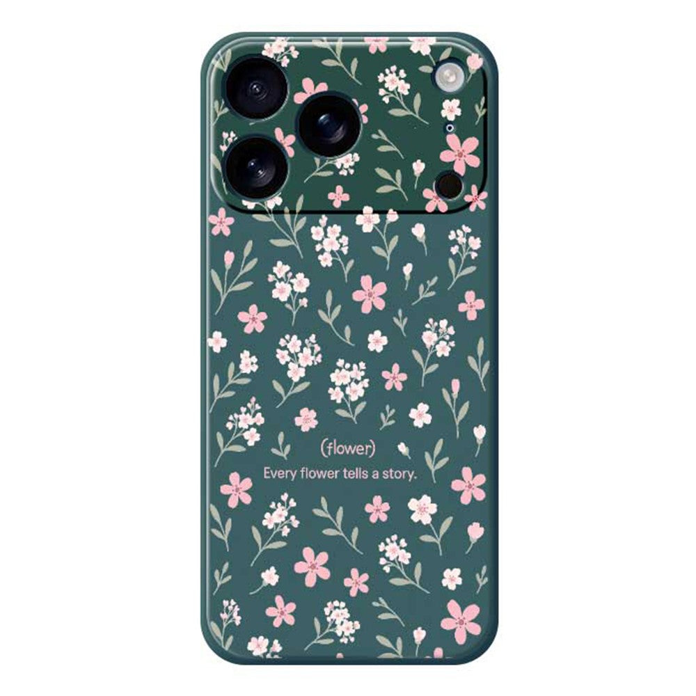 For iPhone 17 Pro Max Case Small Flower Pattern Printing Straight Edge TPU Phone Back Cover - Green
