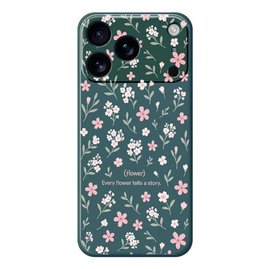 For iPhone 17 Pro Max Case Small Flower Pattern Printing Straight Edge TPU Phone Back Cover - Green