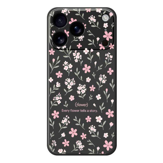 For iPhone 17 Pro Max Case Small Flower Pattern Printing Straight Edge TPU Phone Back Cover - Black
