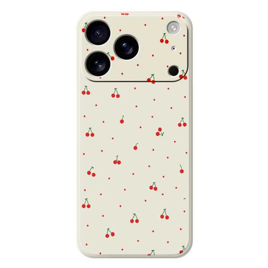 For iPhone 17 Pro Max Case Red Cherry Pattern Printing Straight Edge TPU Phone Back Cover - Beige