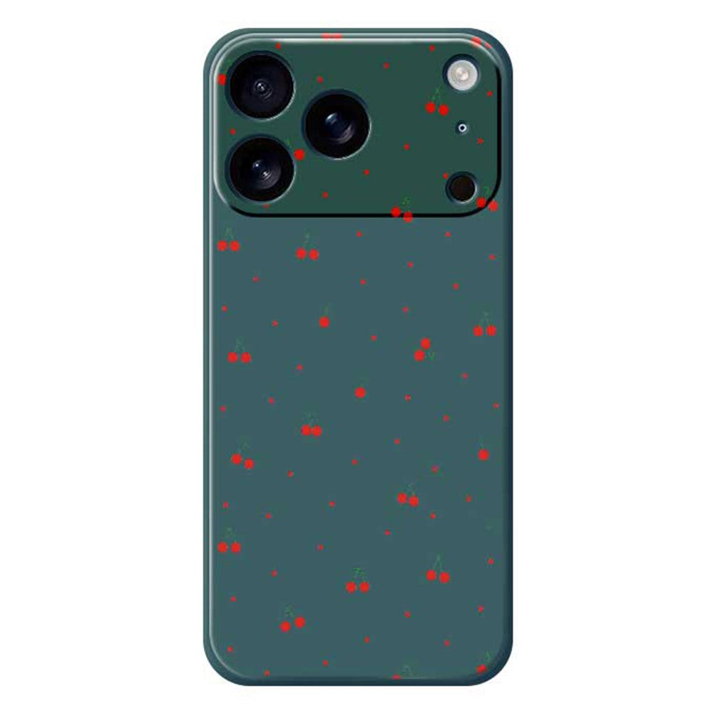 For iPhone 17 Pro Max Case Red Cherry Pattern Printing Straight Edge TPU Phone Back Cover - Green