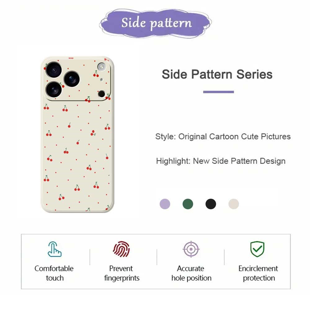 For iPhone 17 Pro Max Case Red Cherry Pattern Printing Straight Edge TPU Phone Back Cover - Black