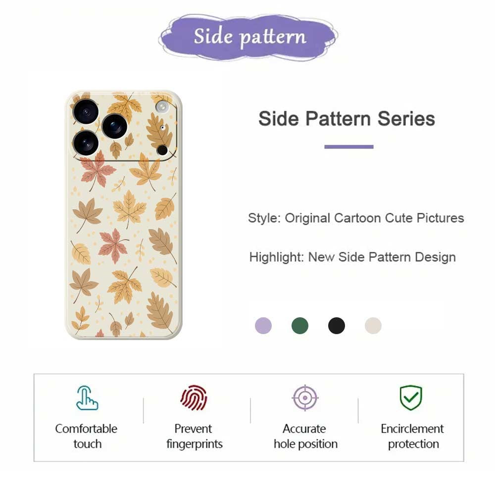 For iPhone 17 Pro Max Case Leaves Pattern Printing Straight Edge TPU Phone Back Cover - Purple
