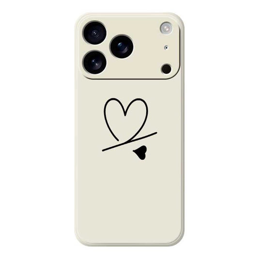 For iPhone 17 Pro Max Case Black Love Pattern Printing Straight Edge TPU Phone Back Cover - Beige