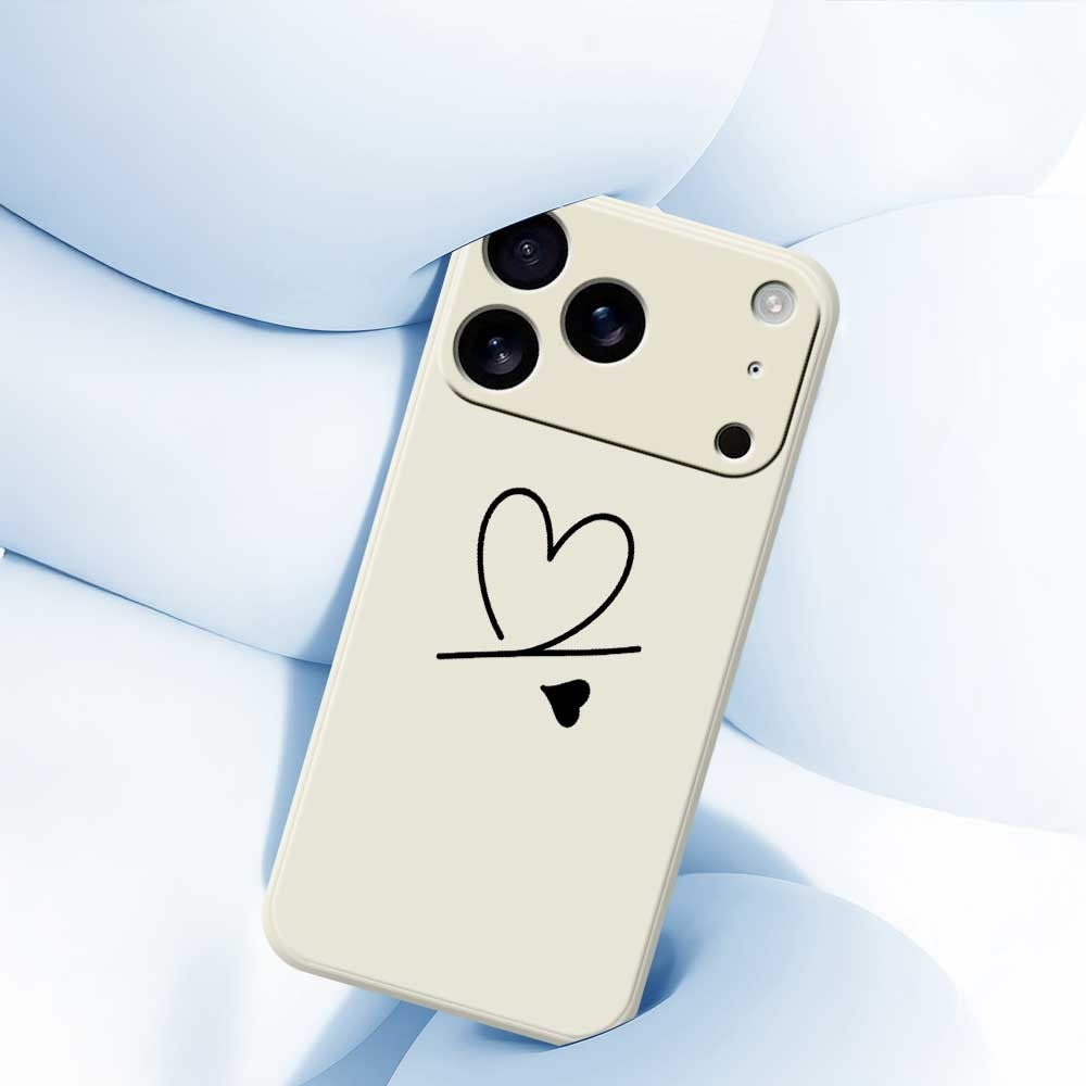 For iPhone 17 Pro Max Case Black Love Pattern Printing Straight Edge TPU Phone Back Cover - Beige