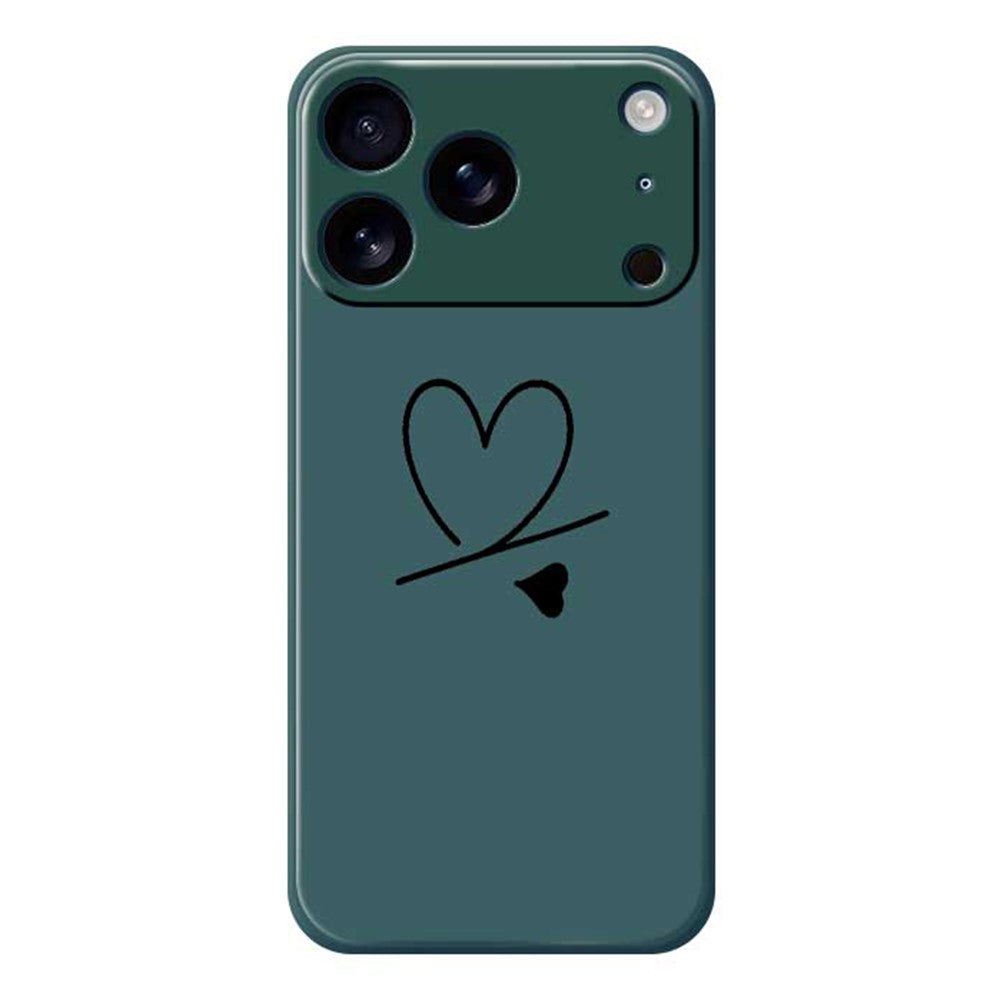 For iPhone 17 Pro Max Case Black Love Pattern Printing Straight Edge TPU Phone Back Cover - Green
