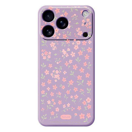 For iPhone 17 Pro Max Case Pink Small Flowers Pattern Printing Straight Edge TPU Phone Back Cover - Purple