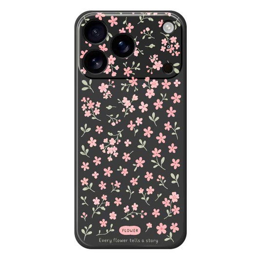 For iPhone 17 Pro Max Case Pink Small Flowers Pattern Printing Straight Edge TPU Phone Back Cover - Black