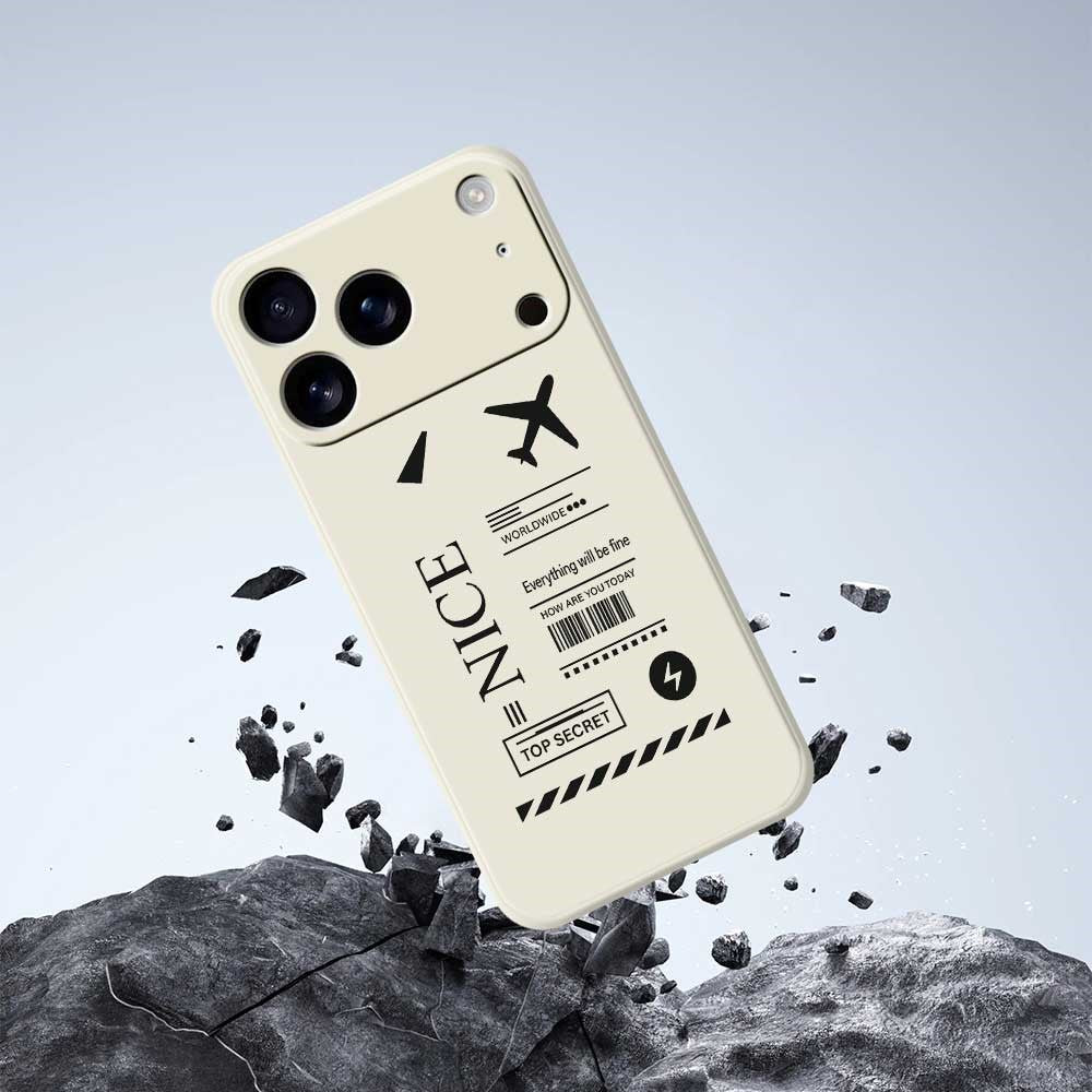 For iPhone 17 Pro Max Case Boarding Ticket Pattern Printing Straight Edge TPU Phone Back Cover - Black