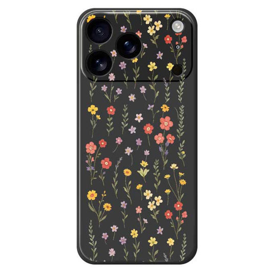 For iPhone 17 Pro Max Case Flowers and Grass Pattern Printing Straight Edge TPU Phone Back Cover - Black
