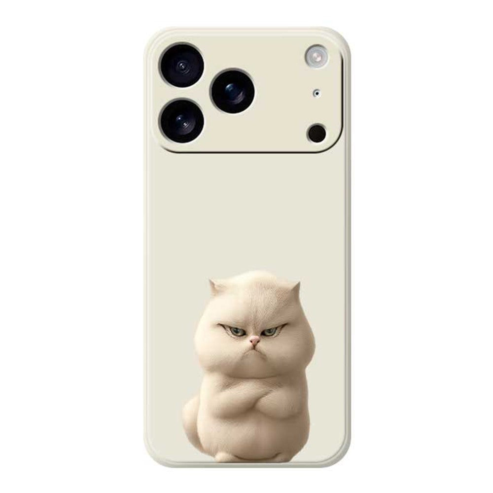 For iPhone 17 Pro Max Case Angry Cat Pattern Printing Straight Edge TPU Phone Back Cover - Beige