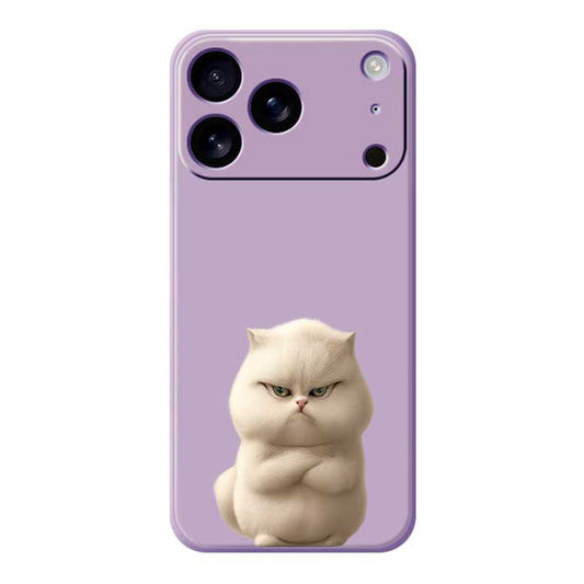 For iPhone 17 Pro Max Case Angry Cat Pattern Printing Straight Edge TPU Phone Back Cover - Purple
