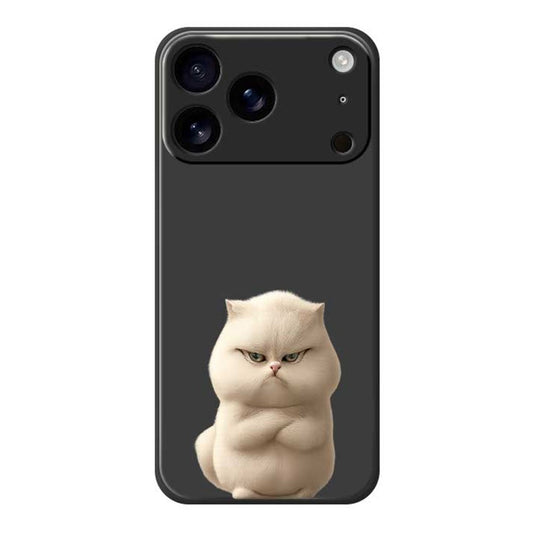 For iPhone 17 Pro Max Case Angry Cat Pattern Printing Straight Edge TPU Phone Back Cover - Black