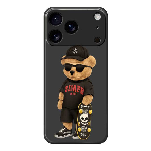 For iPhone 17 Pro Max Case Cool Bear Pattern Printing Straight Edge TPU Phone Back Cover - Black
