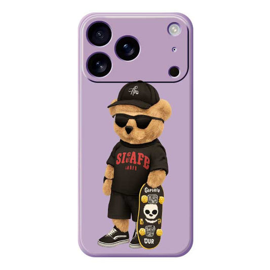 For iPhone 17 Pro Max Case Cool Bear Pattern Printing Straight Edge TPU Phone Back Cover - Purple
