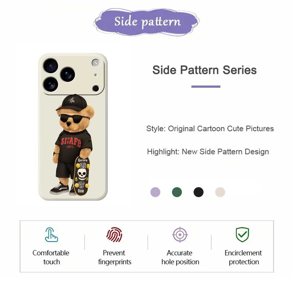 For iPhone 17 Pro Max Case Cool Bear Pattern Printing Straight Edge TPU Phone Back Cover - Purple