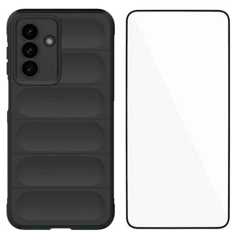 For Samsung Galaxy A17 5G TPU Case WANLONFENG HD Series Anti Slip Phone Cover with Tempered Glass - Black