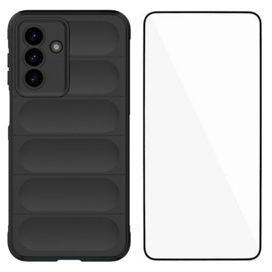For Samsung Galaxy A17 5G TPU Case WANLONFENG HD Series Anti Slip Phone Cover with Tempered Glass - Black