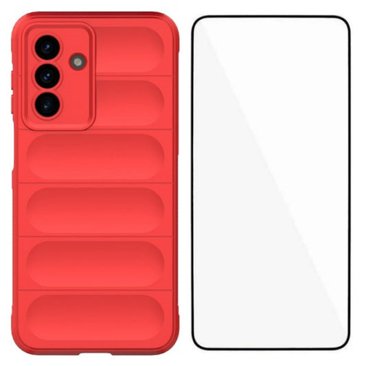 For Samsung Galaxy A17 5G TPU Case WANLONFENG HD Series Anti Slip Phone Cover with Tempered Glass - Red