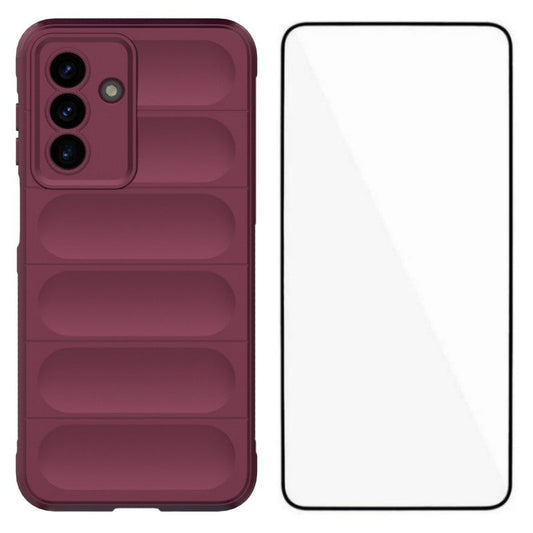 For Samsung Galaxy A17 5G TPU Case WANLONFENG HD Series Anti Slip Phone Cover with Tempered Glass - Wine Red