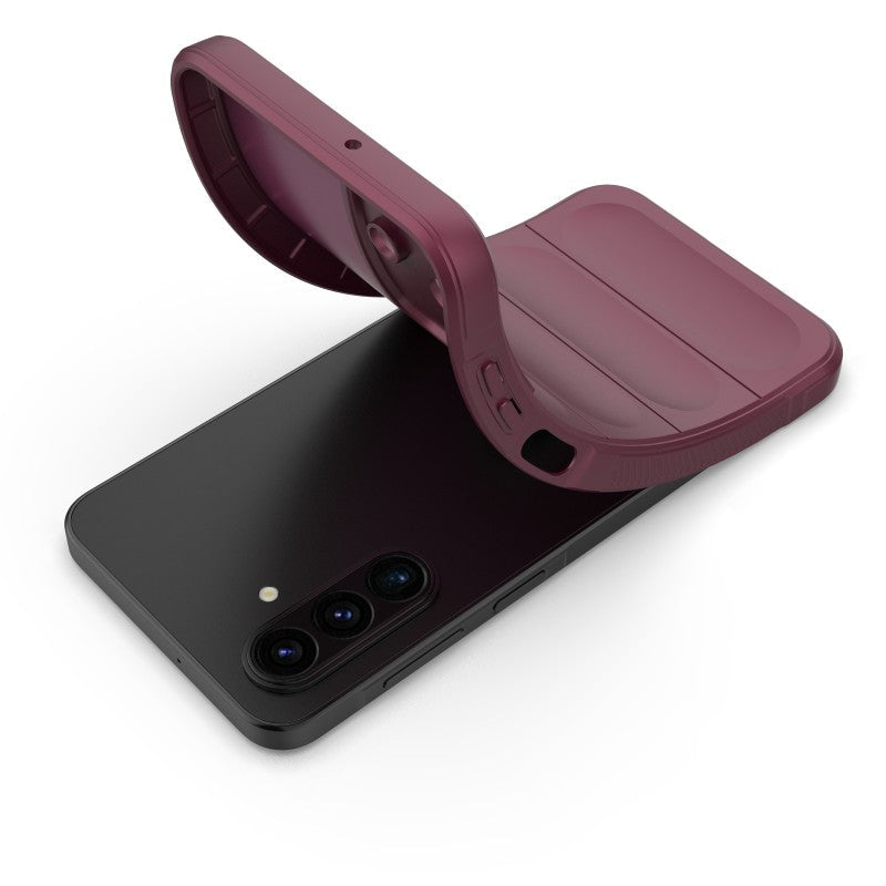 For Samsung Galaxy A17 5G TPU Case WANLONFENG HD Series Anti Slip Phone Cover with Tempered Glass - Wine Red