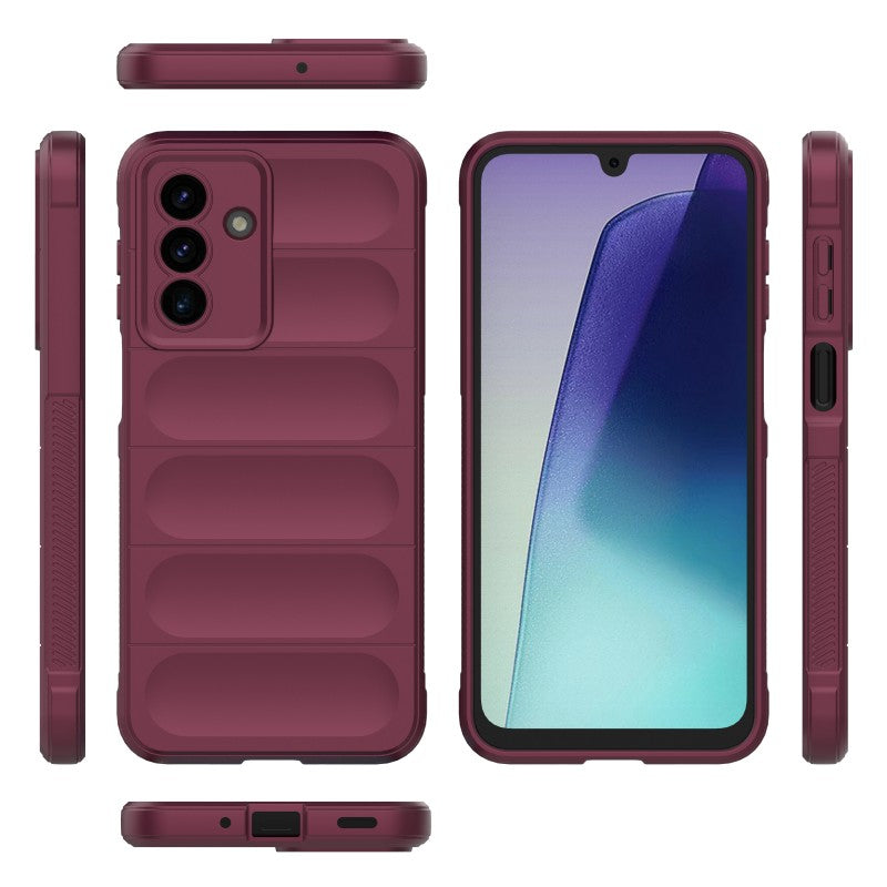 For Samsung Galaxy A17 5G TPU Case WANLONFENG HD Series Anti Slip Phone Cover with Tempered Glass - Wine Red