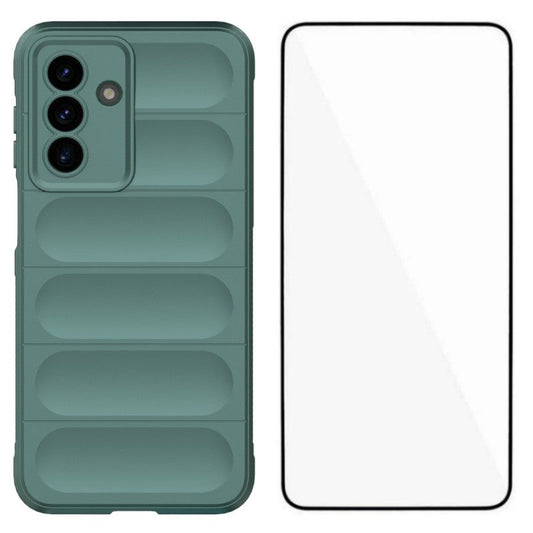 For Samsung Galaxy A17 5G TPU Case WANLONFENG HD Series Anti Slip Phone Cover with Tempered Glass - Army Green