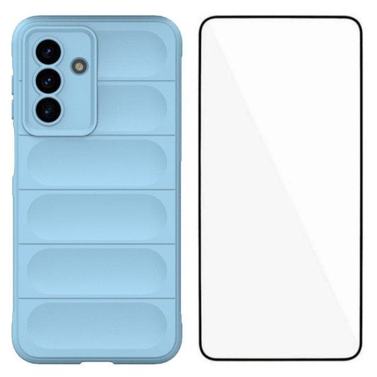 For Samsung Galaxy A17 5G TPU Case WANLONFENG HD Series Anti Slip Phone Cover with Tempered Glass - Baby Blue