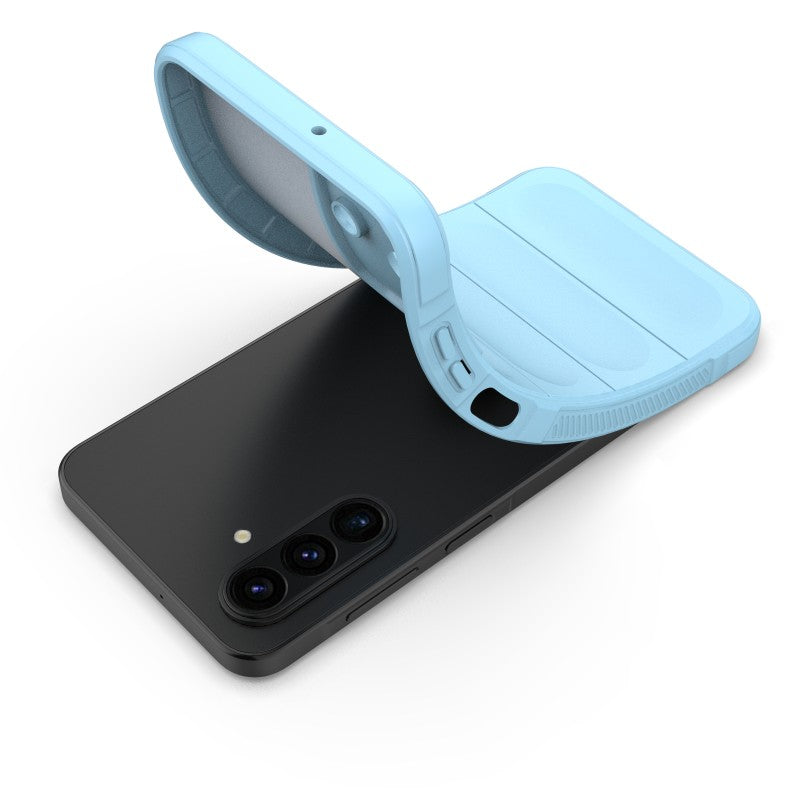 For Samsung Galaxy A17 5G TPU Case WANLONFENG HD Series Anti Slip Phone Cover with Tempered Glass - Baby Blue
