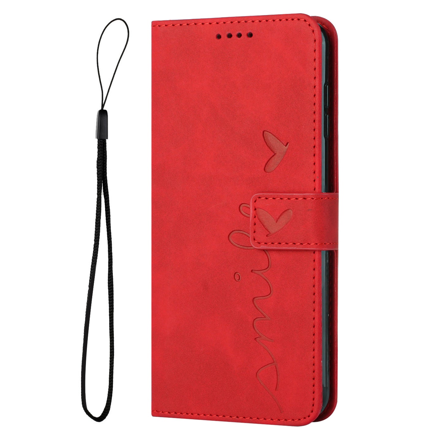 For iPhone 17 Pro Max Stand Case PU Leather Phone Cover Imprinted Heart Pattern - Red